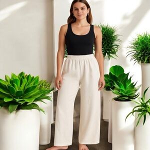 Paper Crane for Anthropologie White Wide Leg Linen Blend Pants Size S